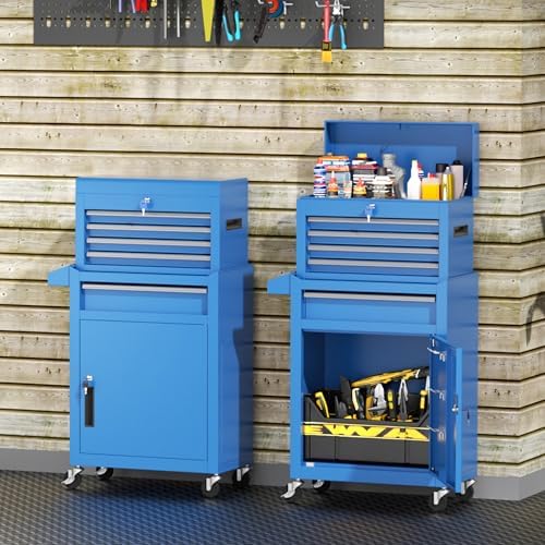 INTERGREAT Rolling Tool Chest, 5-Drawer Tool Box Organizer, Lockable Wheels & Sliding Drawers & Detachable Top, Tool Storage Cabinet for Garage Workshop (Blue)