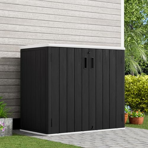 KINYING Outdoor Horizontal Storage Sheds,37 Cu.ft Outdoor Storage Cabinet Waterproof Resin Tool Storage Box for Lawn Mower,Garden Tools and Patio Furniture, Lockable (Black)