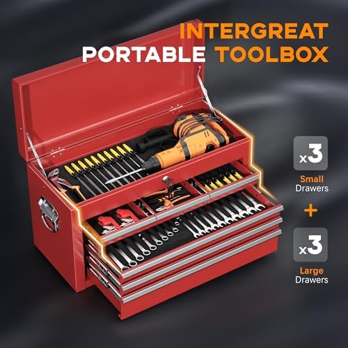 INTERGREAT Tool Chest Cabinet,8-Drawer Rolling Tool Chest with Detachable Top Tool Box, Tool Chests with Universal Lockable Wheels, Metal Tool Cart for Garage, Workshop, Barbershop(Red)