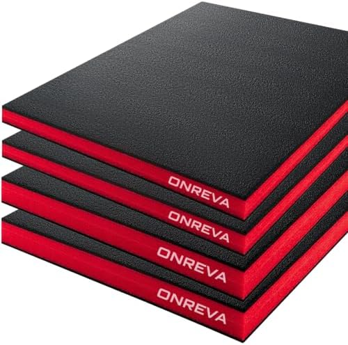ONREVA Tool Box Foam Organizer 2pc 16x12x2in & 2pc 16x12x1in, Kaizen Sheets for Pro Tool Control, Custom Tool Shadow Inserts for Cases & Drawers, High Density Polyethylene Foam, Black with Red