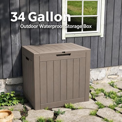 NUNU LAB 34 Gal Outdoor Storage Box Waterproof Lockable,Deck Box,Grey