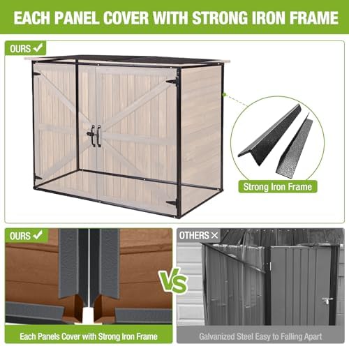 Gutinneen Outdoor Storage Shed Cabinet with Strong Iron Frame Large Wooden Garden Shed Tool House with Adjustable Shelfs,Medium