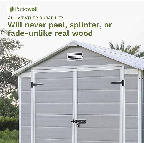 Patiowell 6x4 FT Resin Outdoor Storage Shed with Floor, Light Gray