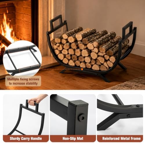 31 Inch Firewood Rack Outdoor Indoor Firewood Storage Metal Wood Rack