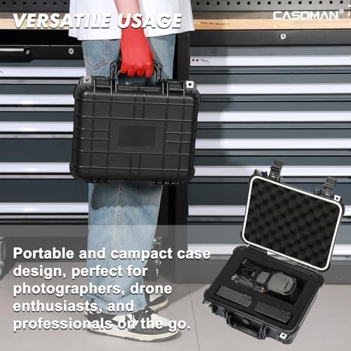 CASOMAN Water-proof and Dust-proof Protective Sturdy Plastic Storage Case with Cush-Proof Sponge and Customizable Foam, IP67 Water Proof Grade, 13.4" X 11.6" X 6"