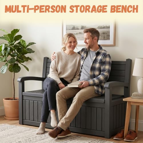 100 Gallon Outdoor Storage Bench, Lockable for Patio Furniture, Black
