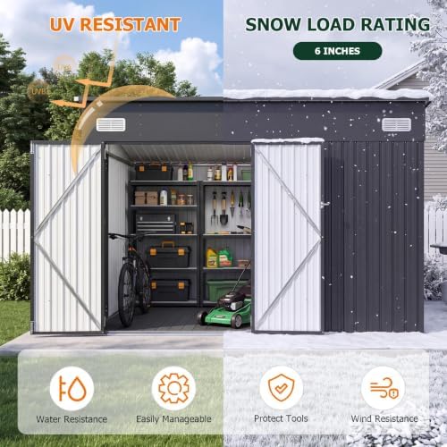 8'x10' Lean to Shed Metal Storage Shed with Floor,Triple Door