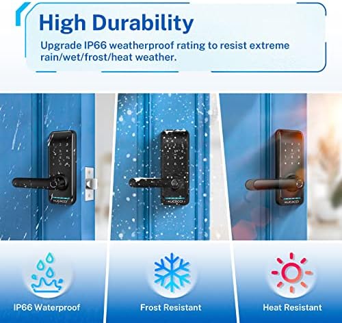 Keyless Entry Smart Lock with Handle: Kucacci Smart Door Lock with Keypad - Digital Fingerprint Lock with Keypad -APP Control for Exterior Door- Easy Retrofit Knob Deadbolt Lever