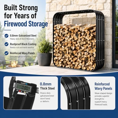 49in Firewood Rack with Cover Roof, Waterproof Heavy Duty Metal Log Holder for Indoor Outdoor Fireplace, Galvanized Steel Fire Wood Storage for Backyard Porch Deck