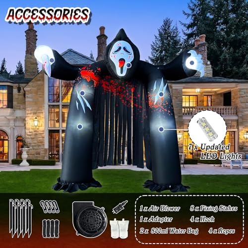 10 FT Halloween Inflatables Archway with Ghost and Build-in LEDs, Blow Up Yard Decorations, Spooky Face Scary Halloween Party Decorations, Large Outdoor Inflatable for Graveyard, Garden, and Lawn