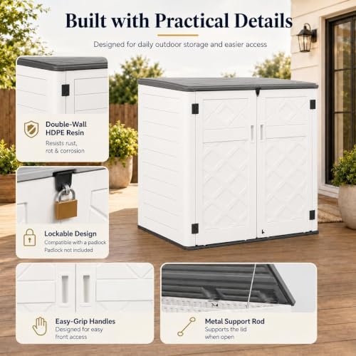 ADDOK Outdoor Storage Cabinet, 48 Cu.Ft Horizontal Resin Storage Shed