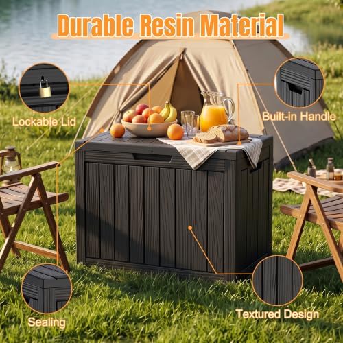Outdoor Storage Box,60 Gallon Waterproof Resin Patio Deck Box