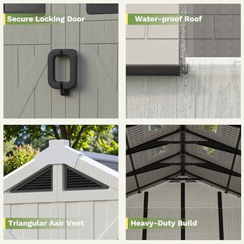 Greesum 10x12FT Resin Outdoor Storage Shed with Floor, Plastic Sheds, Beige