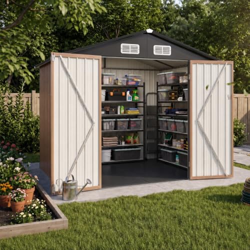 Aoxun 8x6 FT Shed Outdoor Storage Shed with Floor Brown