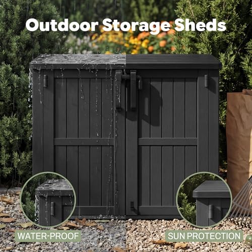 LHBcraft Outdoor Storage Cabinet 36 Cu Ft, Portable Horizontal Storage Shed with Lockable Doors, Easy to Assemble, Waterproof Outdoor Storage Box for Backyards