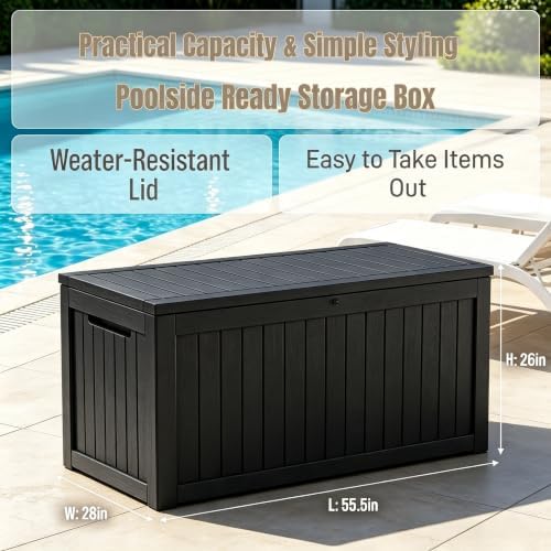 MAKINO 198 Gallon Large Resin Outdoor Storage Box, Waterproof Deck Box, Lockable Deck Container with Reinforced Support, Outdoor Chest for Patio Accessories, Outdoor Cushions, Garden Tools, Black