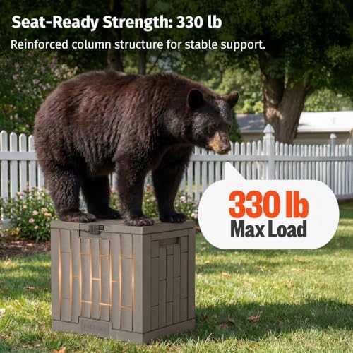 EAST OAK Outdoor Storage Box, 31 Gallon Deck Box, Waterproof Resin Storage Bin for Patio Cushions, Gardening Tools, Accessories, Lockable, UV Resistant, Brown