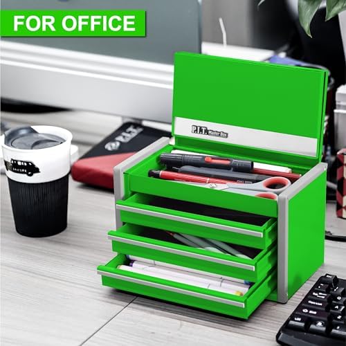 P.I.T. Mini Tool Box,3 Drawers Small Metal Toolbox for Tools Storage,Green