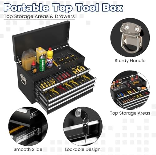 Rolling Tool Box with Wheels, 8-Drawer High Capacity Tool Chest with Wheels, Removable Storage Toolbox with Lock for Workshop, Garage(Black)
