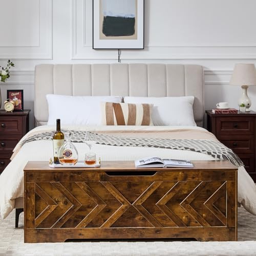 55.1” Storage Bench, Extra Large Entryway Bench with Storage,Storage Chest with 2 Safety Hinges,Blanket Storage,Shoe Storage Chest for Bedroom,Living Room,Easy Assembly. (Rustic Brown)