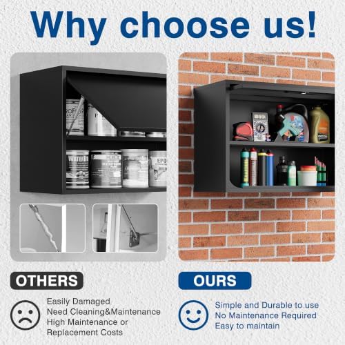 Fesbos Metal Storage Cabinet Black Wall Cabinets with Shelf and Locking Door - Wall Mounted Storage Cabinet for Garage Warehouse Home Office - Assembly Required