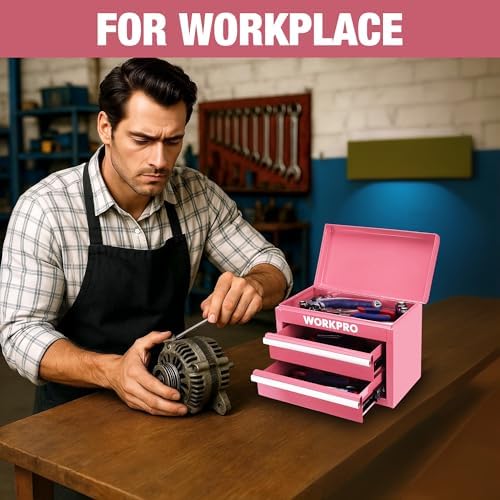 WORKPRO Metal Mini Tool Box with 2 Drawers and Top Storage