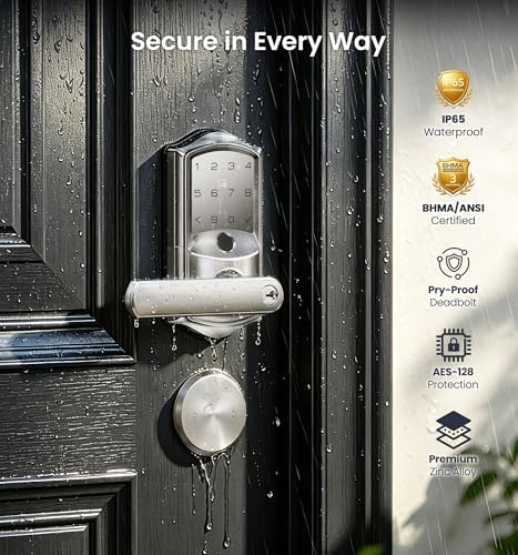 Veise VE029-E WiFi Smart Lever Lock with Non-Keyed Deadbolt, Satin Nickel