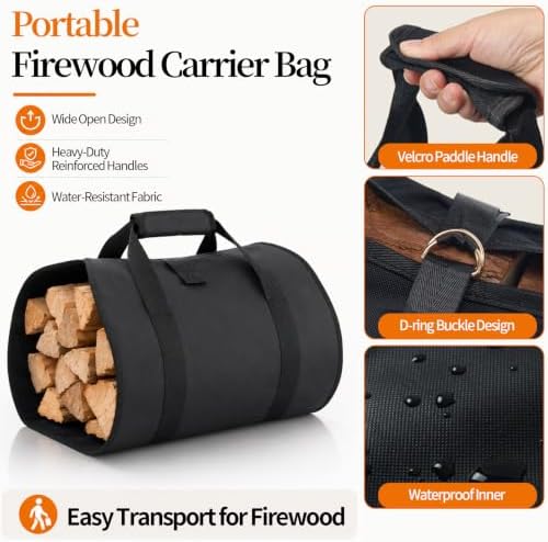 4FT Firewood Rack Indoor Outdoor with Log Carrier, Firewood Log Rack Holder with 4 Reinforced Metal Sheets for Fireplace Wood Storage, Heavy Duty Metal Pile Log Stand Stacker Holder for Patio Outdoor