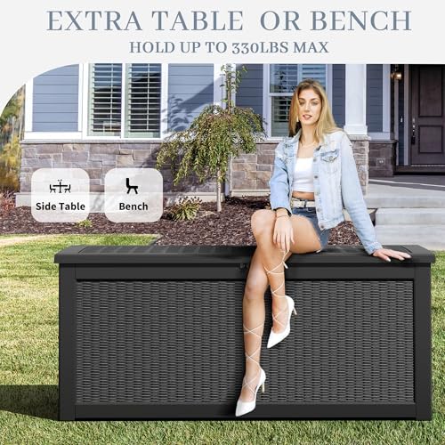 340 Gal Deck Box, Outdoor Storage Box Waterproof Lockable, Gas Lift,Black