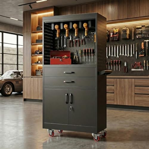Mobile Tool Cart, Tool Chest with Locking Wheels, Charging Station