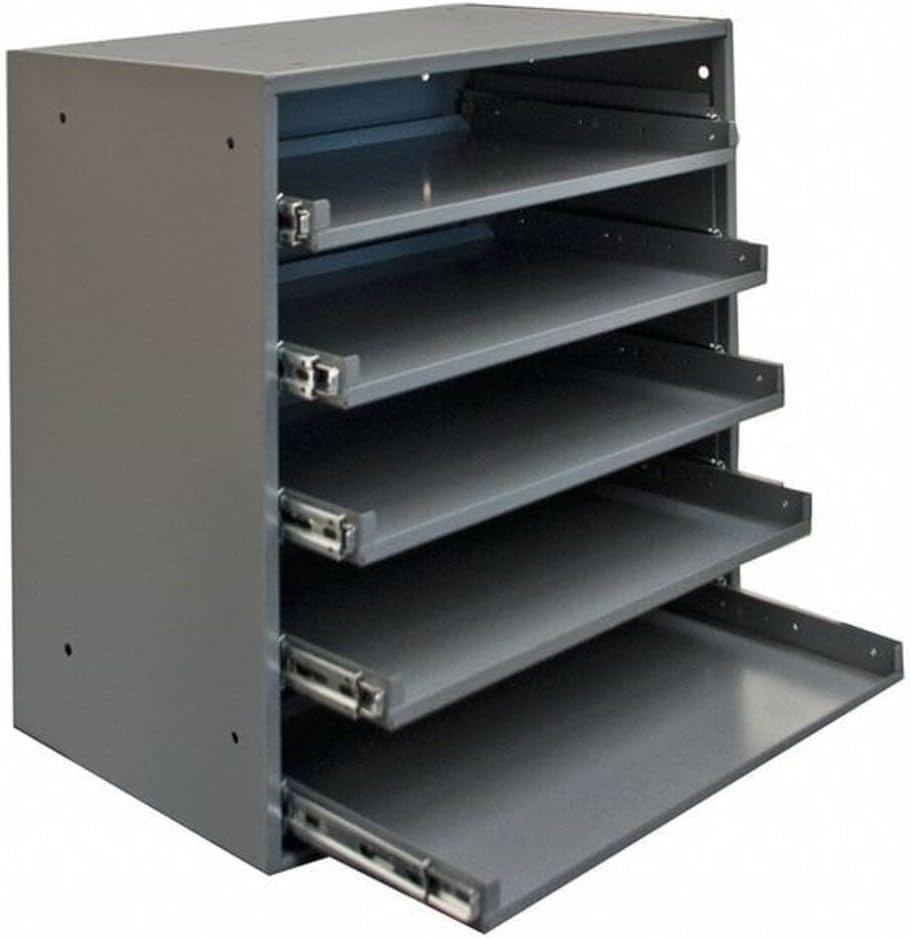 Durham 305B-95 Cold Rolled Steel Heavy Duty Triple Track Bearing Slide Rack with 5 Large Compartment Boxes, 375 lbs Capacity, Gray Powder Coated Finish