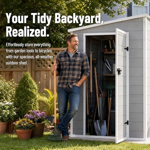 5x4 FT Outdoor Resin Storage Shed with Floor Door Window,Gray