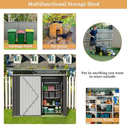 Vongrasig Outdoor Storage Shed, 6 x 4 FT Outside Metal Garden Shed with Window and Lockable Door, Waterproof Tool Shed for Backyard Patio, Lawn and Garden (Dark Gray)