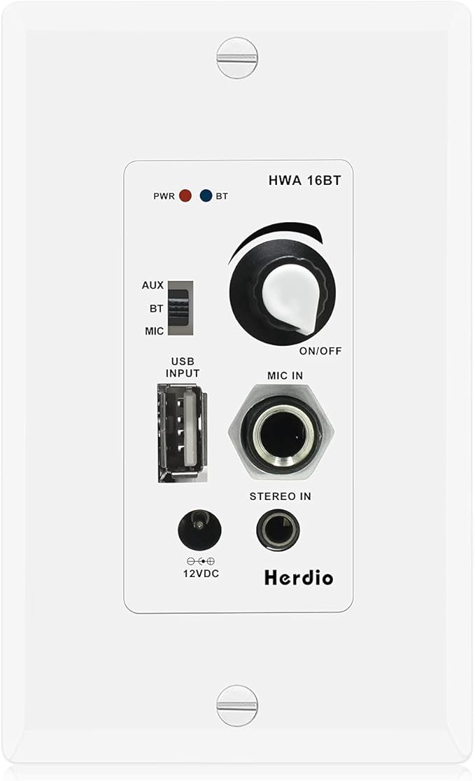 Herdio in Wall Audio Control Amplifier Receiver 2 Channel Wall Plate