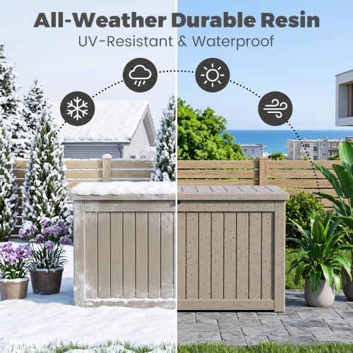 270 Gallon Outdoor Storage Box Waterproof, Lockable Resin Deck Box Large Storage Bin for Patio Furniture Cushion, Garden Tools, Pool Accessories, UV-Resistant Outside Delivery, Gray