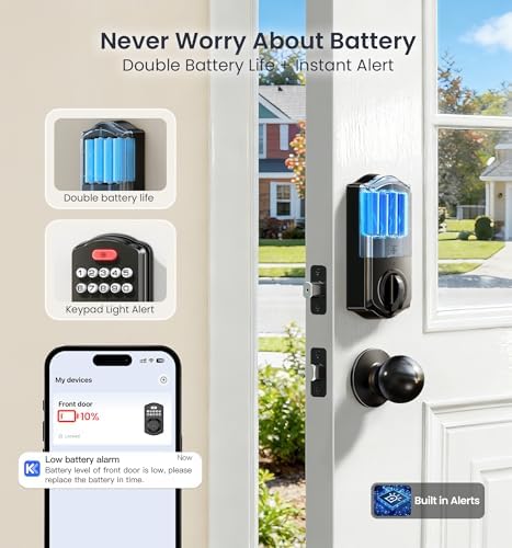 Veise VE012W-K WiFi Fingerprint Smart Lock with 2 Knob Set, Matte Black