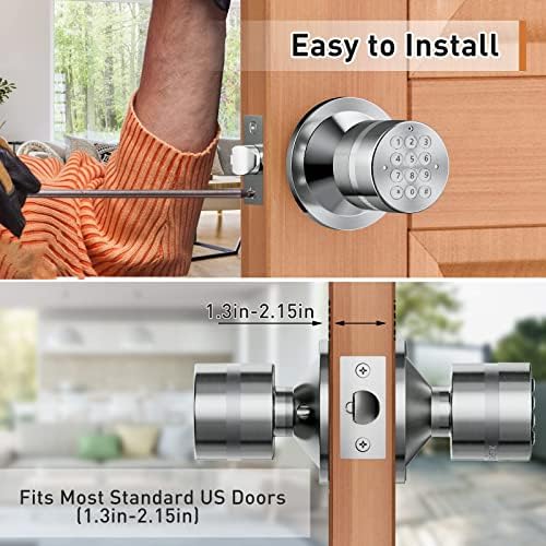 Keyless Entry Door Lock, Door Knob with Keypad, Smart Code Door Lock, Mute Mode, Passage Function, Easy to Install, Satin Nickel