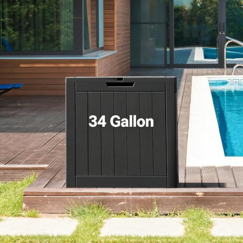NUNU LAB 34 Gal Outdoor Storage Box Waterproof Lockable,Deck Box,Black