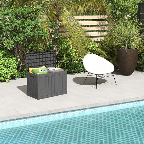 Outdoor Storage Box Small, Lockable 45 Gallon Deck Delivery Box Waterproof, Resin Patio Storage Bin for Pool Accessories Cushion Furniture, Garden Tools, UV-Resistant Outside Black