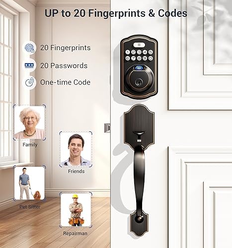 Veise KS02D Fingerprint Deadbolt Lock with Handle Set, Oil Rubbed Bronze
