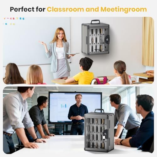Glosen 24 Slots Cell Phone Storage Locker for Classroom, Portable Phone Locker with Key Lock & Handle, Wall Mounted Phone Lock Box for Office & School, Fits Most Smartphones Black
