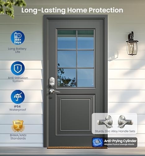 Veise RZ-C Keyless Entry Door Lock with 2 Lever Handles, Satin Nickel