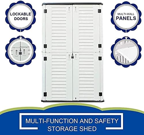 KINYING Outdoor Storage Shed Waterproof, Resin Vertical Storage Cabinet Double-Layered, Versatile to Store Patio Furniture, Garden Tools, Pool Accessories,Mower (66 Cu.ft,White)