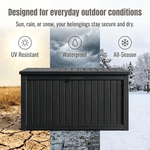 MAKINO 198 Gallon Large Resin Outdoor Storage Box, Waterproof Deck Box, Lockable Deck Container with Reinforced Support, Outdoor Chest for Patio Accessories, Outdoor Cushions, Garden Tools, Black