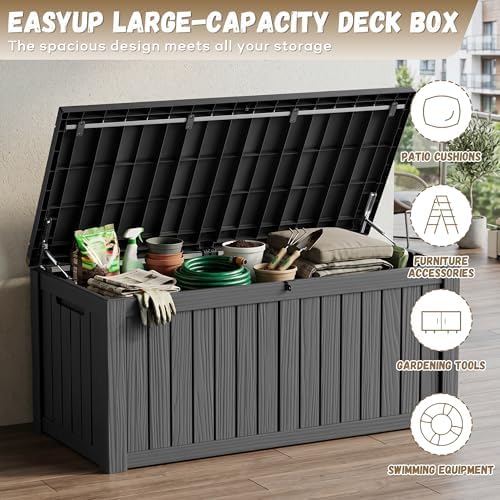 EasyUp 220 Gallon Deck Box Waterproof Lockable Outside Storage Box, Black