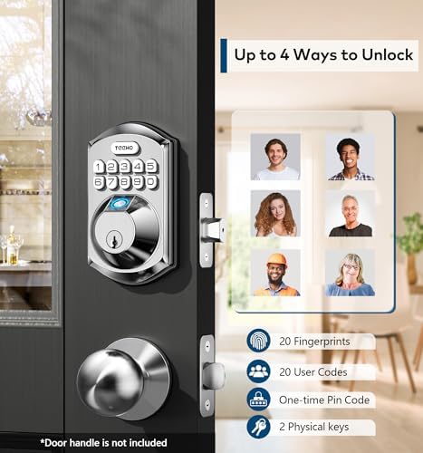 TEEHO TE002 Fingerprint Deadbolt with Keypad for Front Door, Satin Nickel
