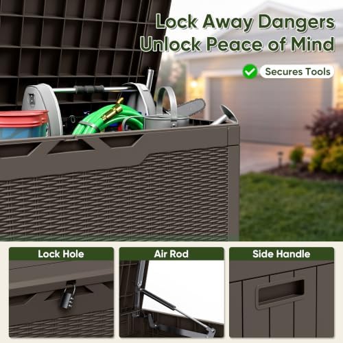Flamaker Outdoor Storage Box 100 Gallon Waterproof Resin Deck Box