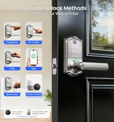 Veise VE019 Smart Lever Lock, Keypad Door Knob with Handle, Satin Nickel
