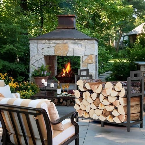 30 Inch Firewood Rack Outdoor Indoor with Handle and Log Carrier Bag, Stable Metal Wood Rack Heavy Duty Log Holder for Fireplace Patio Deck, Rustproof Firewood Storage Organizer Tool, Black, Square