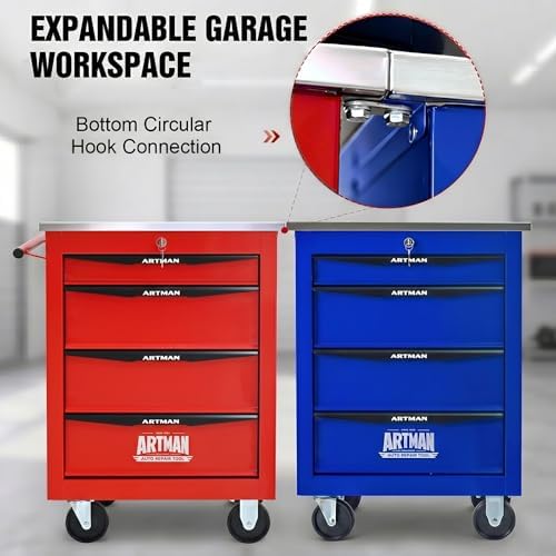 Rolling Tool Chest,Stainless Steel Worktop,Blue,4‑Drawer